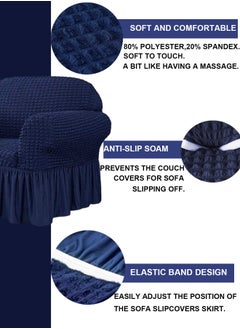 Arabest sofa cover 2 seater Super Stretchable Wrinkle-free Full Coverage Couch Slipcover Exquisitely Detailed Slip Flexible Resistant Jacquard Sofa Cover Dark Blue 100-200cm  - Image 2