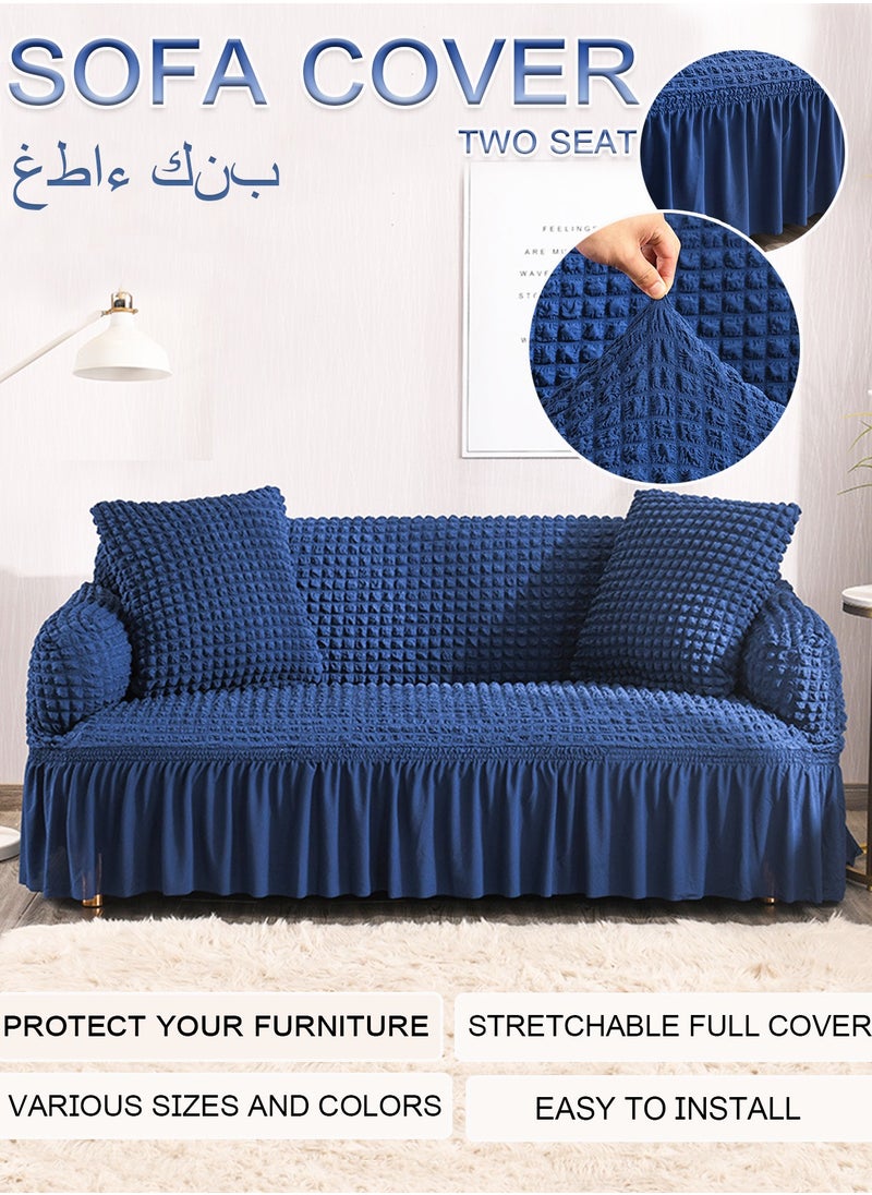 عربست غطاء كنب قماش الجاكار مرن ومقاوم للانزلاق وقابل للتمدد للغاية تغطية كاملة خالية من التجاعيد غطاء اريكه مقاوم للتفاصيل الرائعة تلبيسات كنبات بمقعدين أزرق غامق 100-200 سم  - Image 1