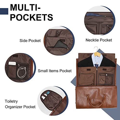Modoker Leather Garment Bag for Travel, Modoker Carry On Travel Bag with Shoulder Strap - Ideal for Business Trips and Weekend Getaways - The Garment Duffel Bag for Traveling Men Women, Light Brown - Image 3