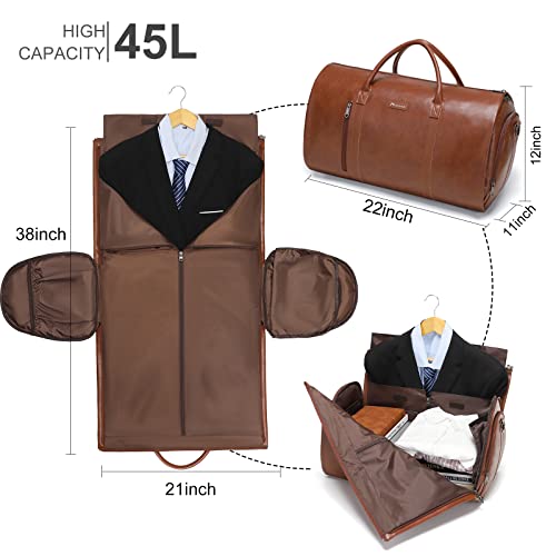 Modoker Leather Garment Bag for Travel, Modoker Carry On Travel Bag with Shoulder Strap - Ideal for Business Trips and Weekend Getaways - The Garment Duffel Bag for Traveling Men Women, Light Brown - Image 2