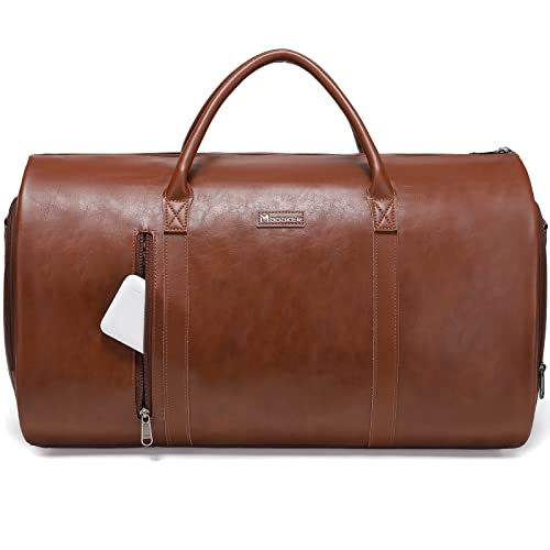 Modoker Leather Garment Bag for Travel, Modoker Carry On Travel Bag with Shoulder Strap - Ideal for Business Trips and Weekend Getaways - The Garment Duffel Bag for Traveling Men Women, Light Brown - Image 1