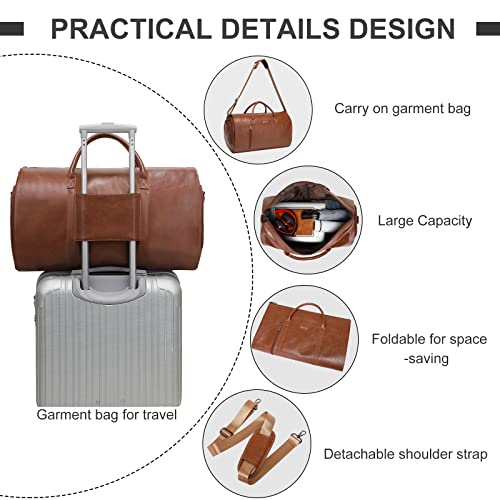 Modoker Leather Garment Bag for Travel, Modoker Carry On Travel Bag with Shoulder Strap - Ideal for Business Trips and Weekend Getaways - The Garment Duffel Bag for Traveling Men Women, Light Brown - Image 5