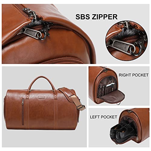 Modoker Leather Garment Bag for Travel, Modoker Carry On Travel Bag with Shoulder Strap - Ideal for Business Trips and Weekend Getaways - The Garment Duffel Bag for Traveling Men Women, Light Brown - Image 4
