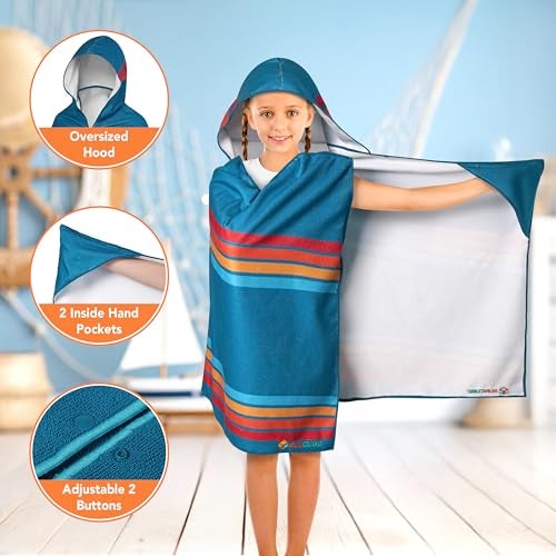Suncube SUN CUBE Kids Hooded Towel, Absorbent Quick Dry Beach Bath Towel, Swim Surf Poncho Wrap Shower, Pool, Bath, Boys, Girls, Large 30x60 inch, Age 3-9 Years, Sunset Blue - Image 3
