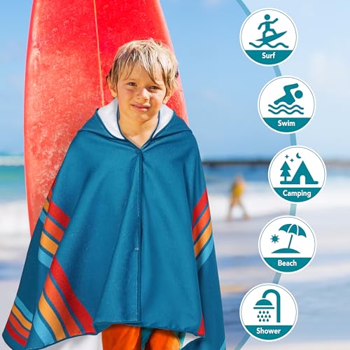 Suncube SUN CUBE Kids Hooded Towel, Absorbent Quick Dry Beach Bath Towel, Swim Surf Poncho Wrap Shower, Pool, Bath, Boys, Girls, Large 30x60 inch, Age 3-9 Years, Sunset Blue - Image 5