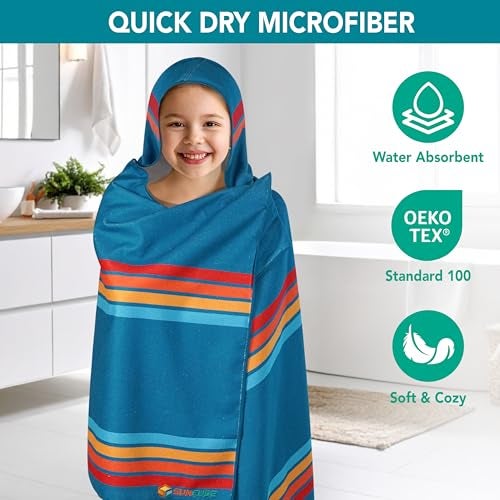 Suncube SUN CUBE Kids Hooded Towel, Absorbent Quick Dry Beach Bath Towel, Swim Surf Poncho Wrap Shower, Pool, Bath, Boys, Girls, Large 30x60 inch, Age 3-9 Years, Sunset Blue - Image 4