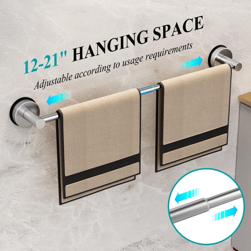 BKV Towel Bar for Bathroom Wall,Adjustable 12~21 Inch Towel Racks for Bathroom Wall Mounted, Towel Holder for Glass Shower Door,Bathroom Accessories,Apparment Essentials,Home Decor-Silver - Image 5