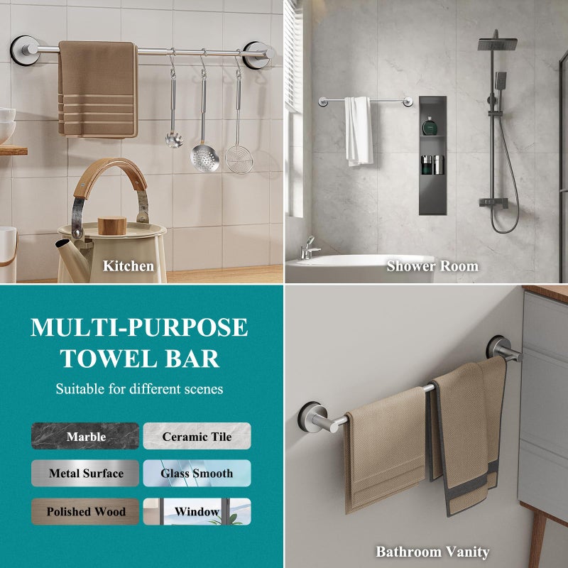 BKV Towel Bar for Bathroom Wall,Adjustable 12~21 Inch Towel Racks for Bathroom Wall Mounted, Towel Holder for Glass Shower Door,Bathroom Accessories,Apparment Essentials,Home Decor-Silver - Image 2