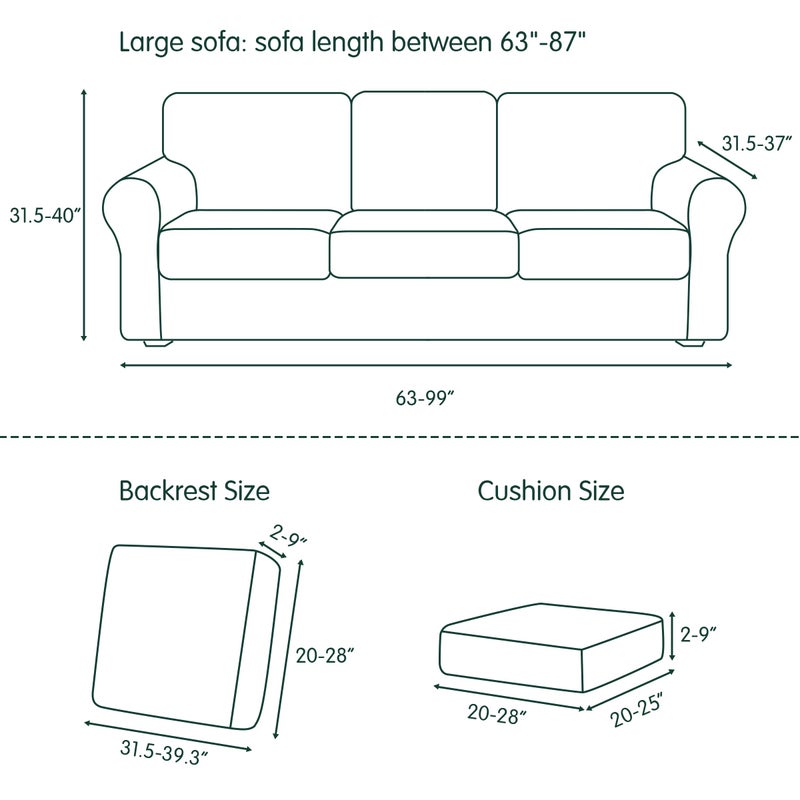 CHUN YI 7 Piece Couch Covers Sofa Covers Washable, Stretch Sofa Slipcovers for 3 Cushion Couch with Seperate Backrest and Cushion Covers, Anti Slip Furniture Protector for Dogs Pets (Large, Grey) - Image 5
