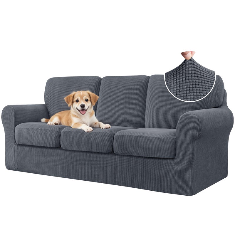 CHUN YI 7 Piece Couch Covers Sofa Covers Washable, Stretch Sofa Slipcovers for 3 Cushion Couch with Seperate Backrest and Cushion Covers, Anti Slip Furniture Protector for Dogs Pets (Large, Grey) - Image 1