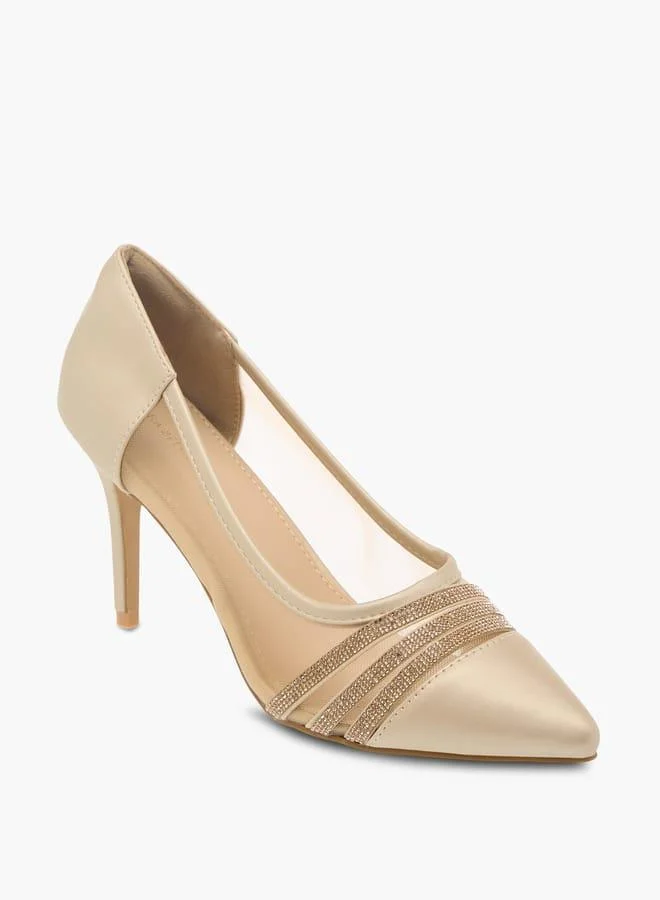 Flora Bella By Shoexpress Womens Metallic Stilettos with Rhinestones and Slip-On Closure