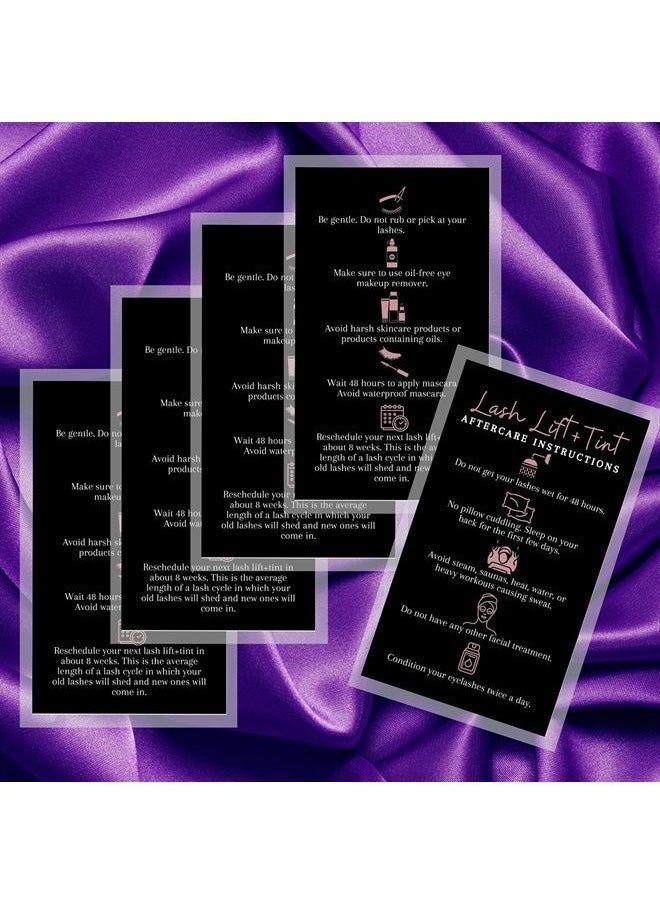 Boutique Marketing LLC Lash Lift + Tint Aftercare Instruction Cards | 50 Pack | 2x3.5 inches Business Card Size | Eyelash Lift and Tint Aftercare Kit | Black and Rosey Pink Design  - Image 3