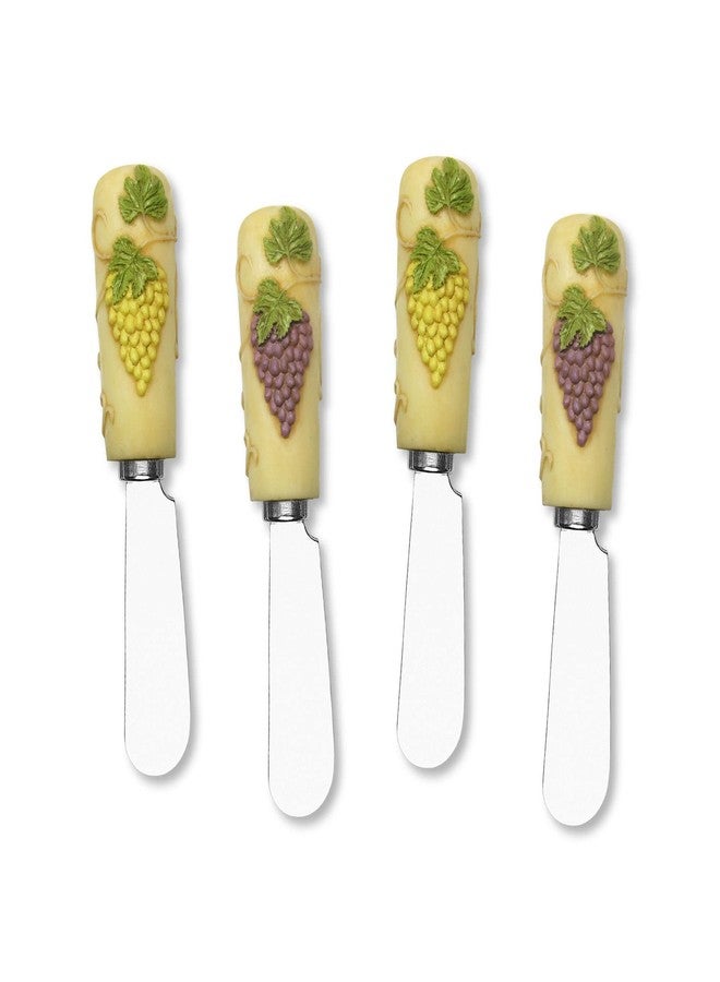 UP UPware Antique Grapes Cheese Spreaders, Hand-Painted Resin Handles with Stainless Steel Blades for Spreading Cream Cheese, Butter, and Jam, Assorted Designs, Set of 4 - Image 2