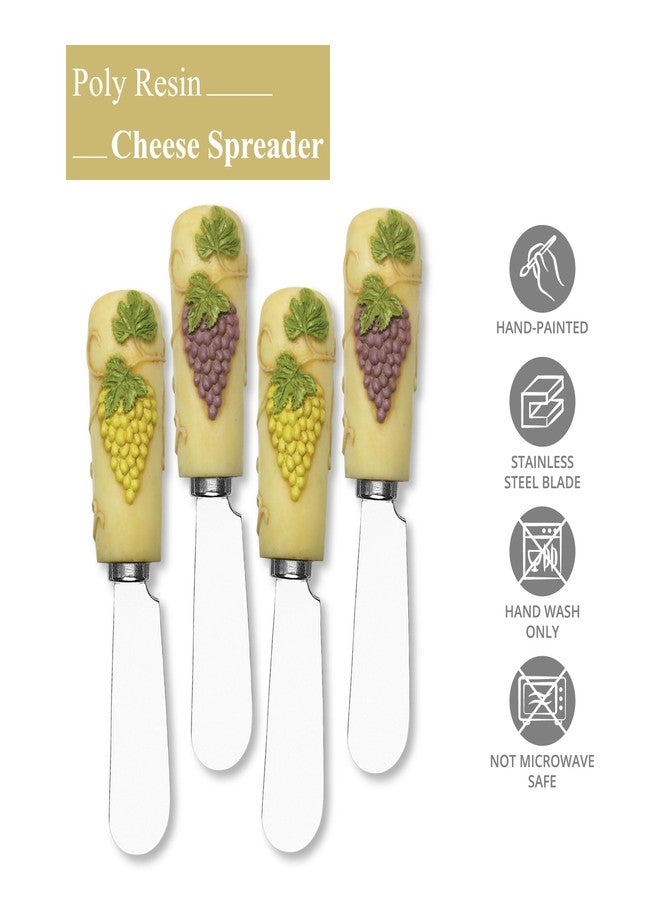UP UPware Antique Grapes Cheese Spreaders, Hand-Painted Resin Handles with Stainless Steel Blades for Spreading Cream Cheese, Butter, and Jam, Assorted Designs, Set of 4 - Image 5