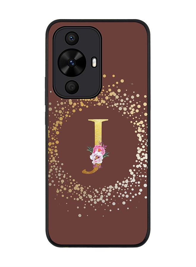 Stylizedd Rugged Black edge case for Huawei nova 12s / Huawei nova 11/ Huawei nova 12 Lite 4G,Custom Monogram Initial Letter Floral Pattern Alphabet - J (Brown) - Image 1