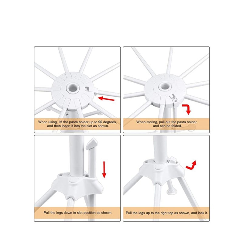 SOLARAE حامل تجفيف المعكرونة القابل للطي، مع قاطع المعكرونة، حامل المعكرونة البلاستيكي المنزلي مع 10 مقابض بار، حامل تجفيف السباغيتي - Image 5