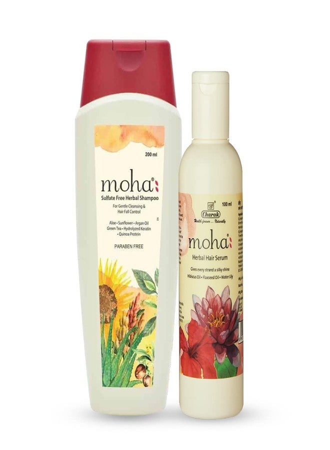 موها: شامبو عشبي للشعر خالٍ من الكبريتات 200 مل + سيروم 100 مل | شامبو لطيف | لجميع أنواع الشعر | فوائد أعشاب مثبتة | تنظيف لطيف للشعر | التحكم في تساقط الشعر - Image 1