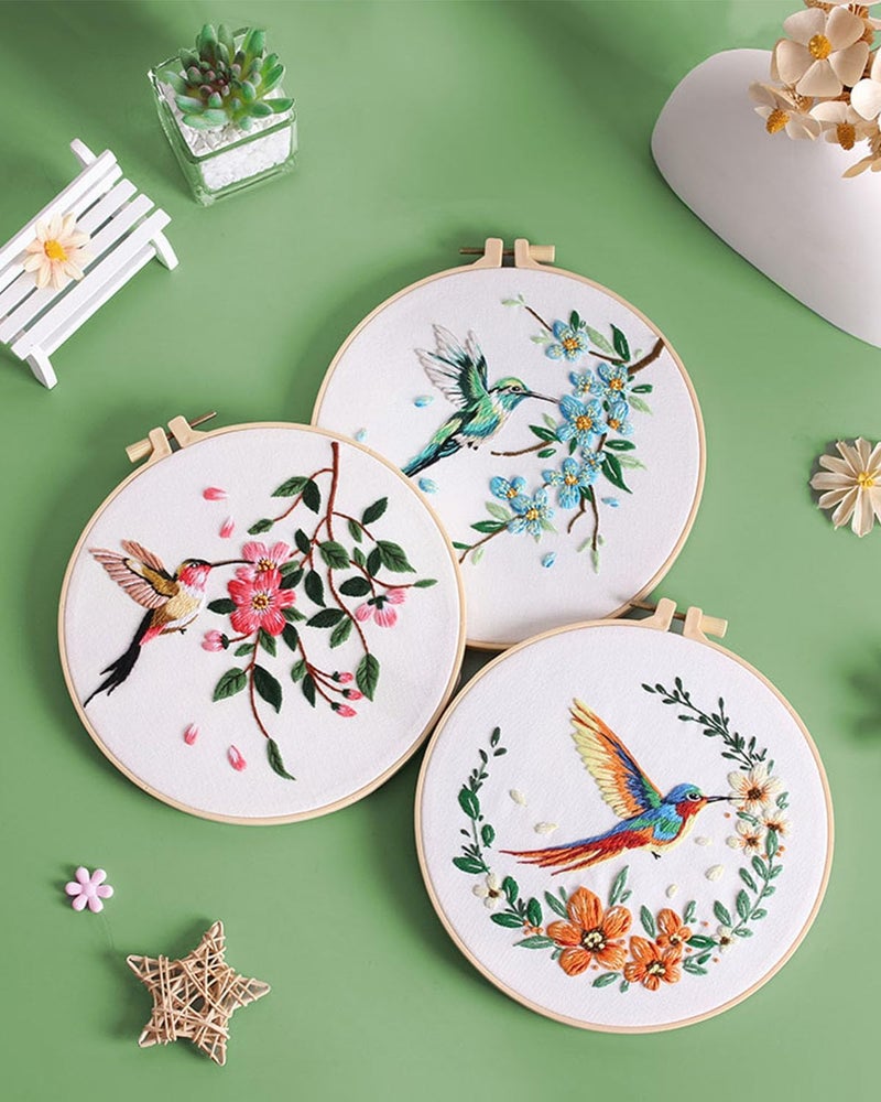 ERKOON 5 Sets Embroidery Kit for Beginners, Hummingbird and Flower Cross Stitch Set for Include Embroidery Cloth Hoops Threads for Craft Lover Hand Stitch with Embroidery Skill Techniques - Image 5