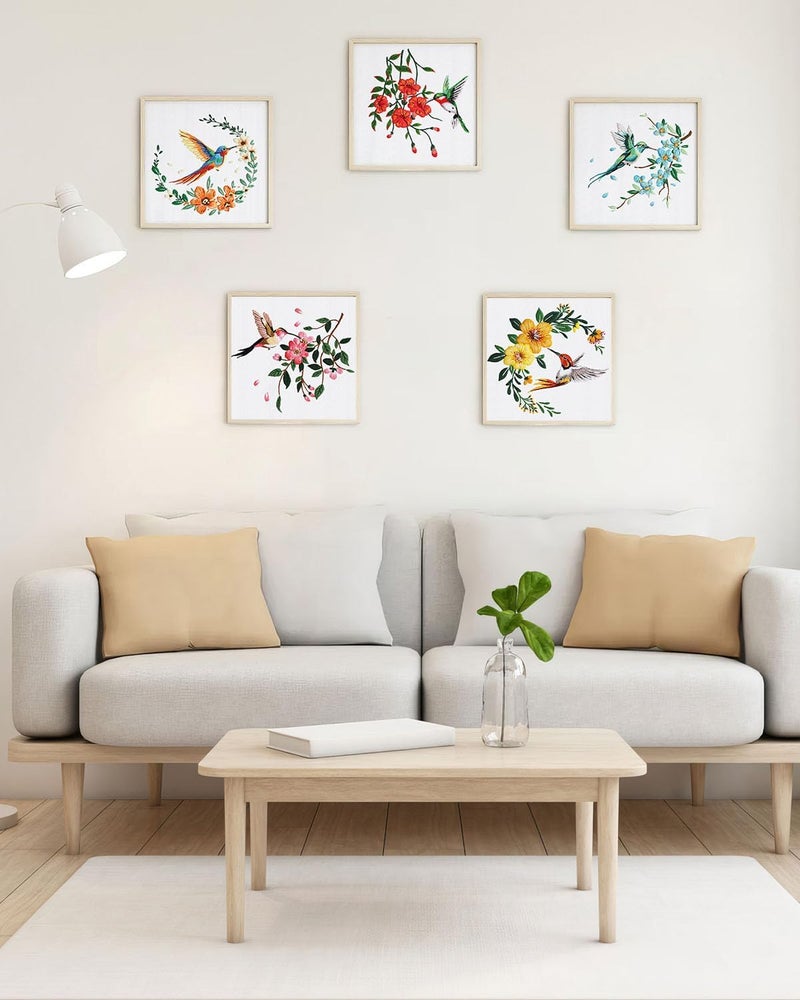 ERKOON 5 Sets Embroidery Kit for Beginners, Hummingbird and Flower Cross Stitch Set for Include Embroidery Cloth Hoops Threads for Craft Lover Hand Stitch with Embroidery Skill Techniques - Image 4
