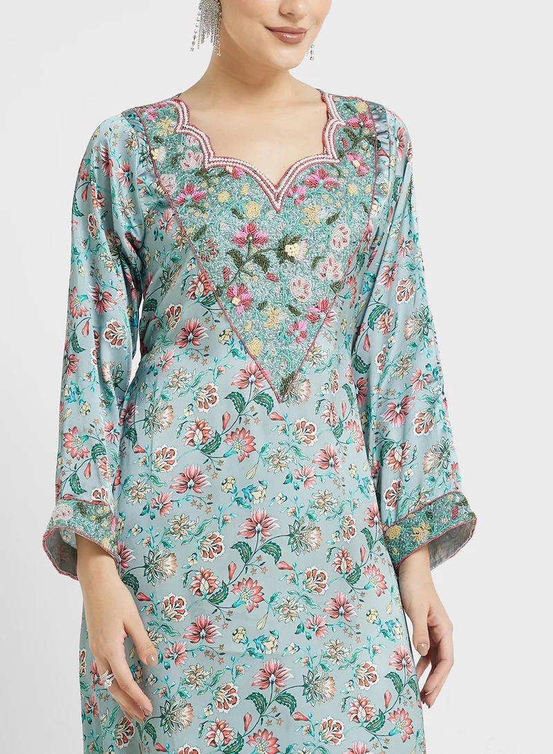 ARABIAN CLOSET Embellished Belted Jalabiya