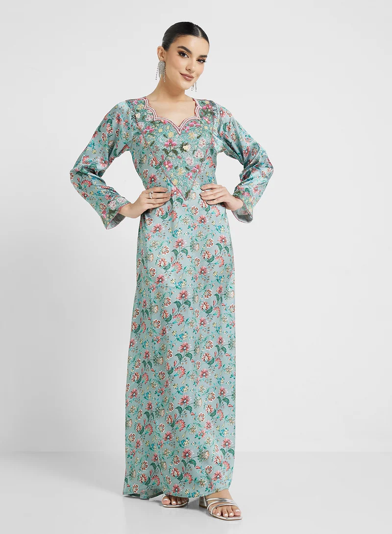 ARABIAN CLOSET Embellished Belted Jalabiya
