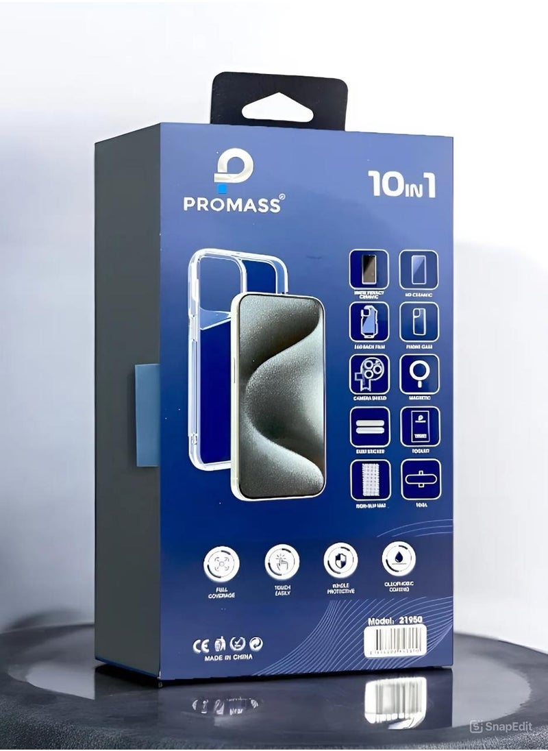 PROMASS - The new integrated protection package for the iPhone 13 Pro Max. The package has a new look and complete protection for your phone with a case that supports MageSafe wireless charging from Promas (10in1) - Image 1