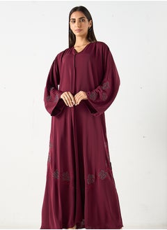 Hadiyath Al Madinah Burgundy Embroidered Abaya - HM  - Image 1