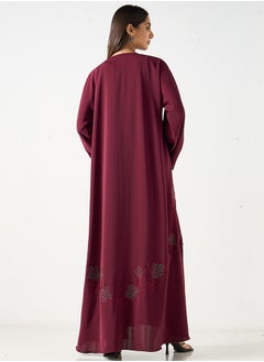 Hadiyath Al Madinah Burgundy Embroidered Abaya - HM  - Image 4