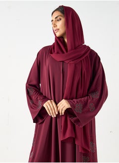 Hadiyath Al Madinah Burgundy Embroidered Abaya - HM  - Image 2