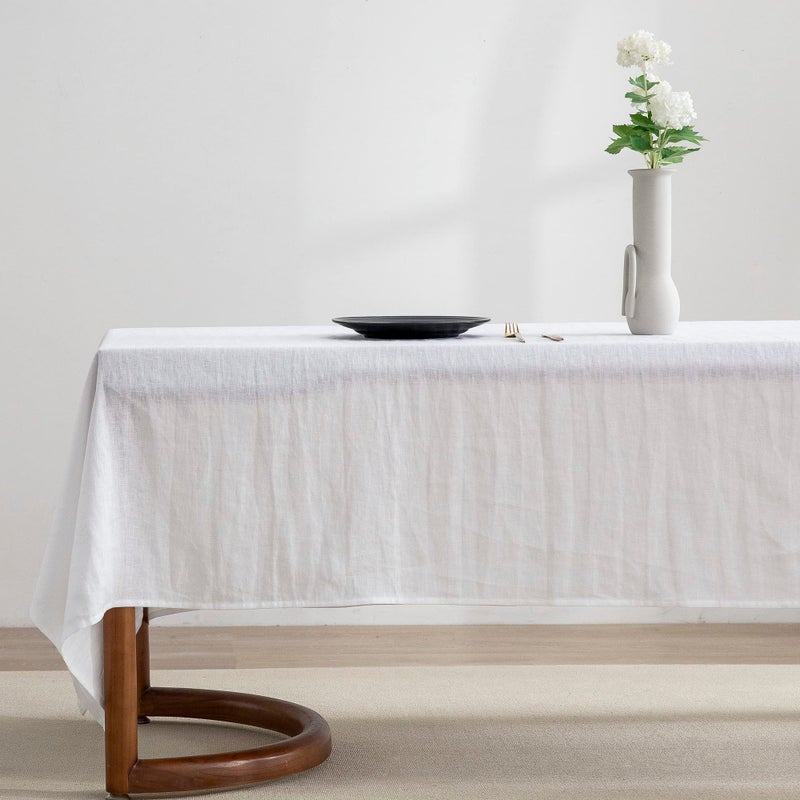 EVERLY 100 Pure Linen Rectangle Tablecloths 60x84Inches for Dining Buffet Parties PicnicEvents Weddings and Restaurants Decorative Halloween Thanksgiving Machine Washable TableclothsWhite