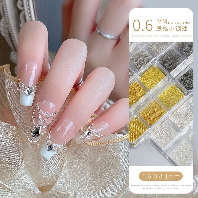 Princess Series Nail Art Steel Beads Set – Mini Metal 6-Grids Box with Gold, Silver, and Gun Black - Image 3