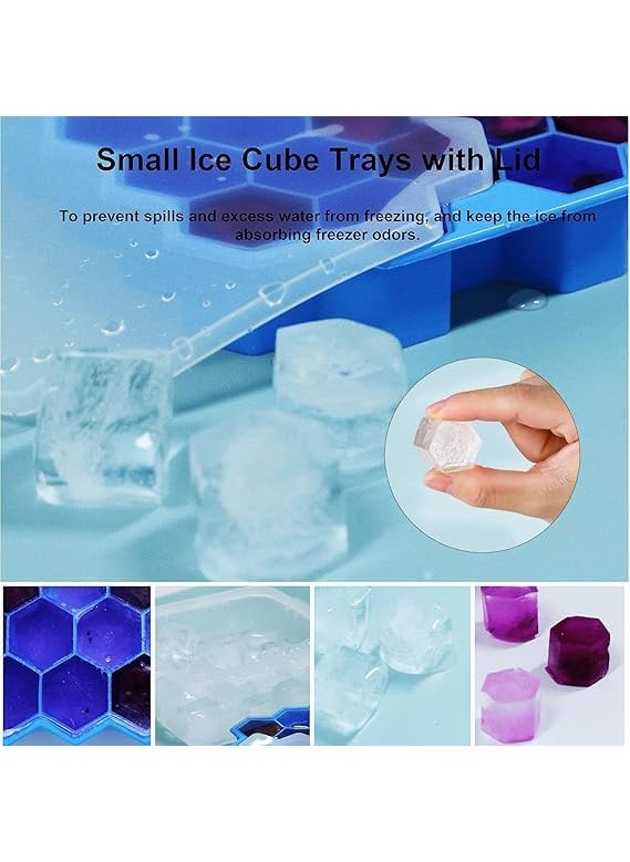 GELON Silicone Ice Cube Tray with Lid 37 Hexagonal Grids Blue