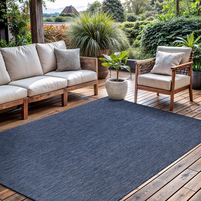 CAMILSON Outdoor Rug 8x10 Modern Area Rugs for Indoor and Outdoor Patios and Porches - Waterproof, Washable, Non-Shedding, Easy-to-Clean Outside Carpet (8 x 10, Solid - Navy Blue) - Image 1