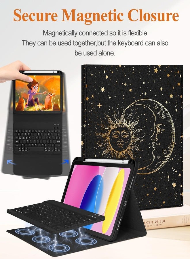 Wazzasoft for iPad 10th Generation Case with Keyboard Pencil Holder 10.9 Inch Folio Tablet Cover Women Girls Cute Girly Teens Kawaii Sun and Moon Unique Design for Apple Funda for iPad 10th gen - Image 4