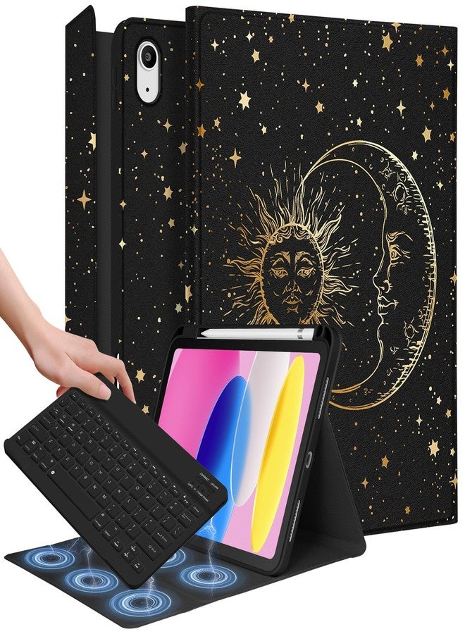 Wazzasoft for iPad 10th Generation Case with Keyboard Pencil Holder 10.9 Inch Folio Tablet Cover Women Girls Cute Girly Teens Kawaii Sun and Moon Unique Design for Apple Funda for iPad 10th gen - Image 1