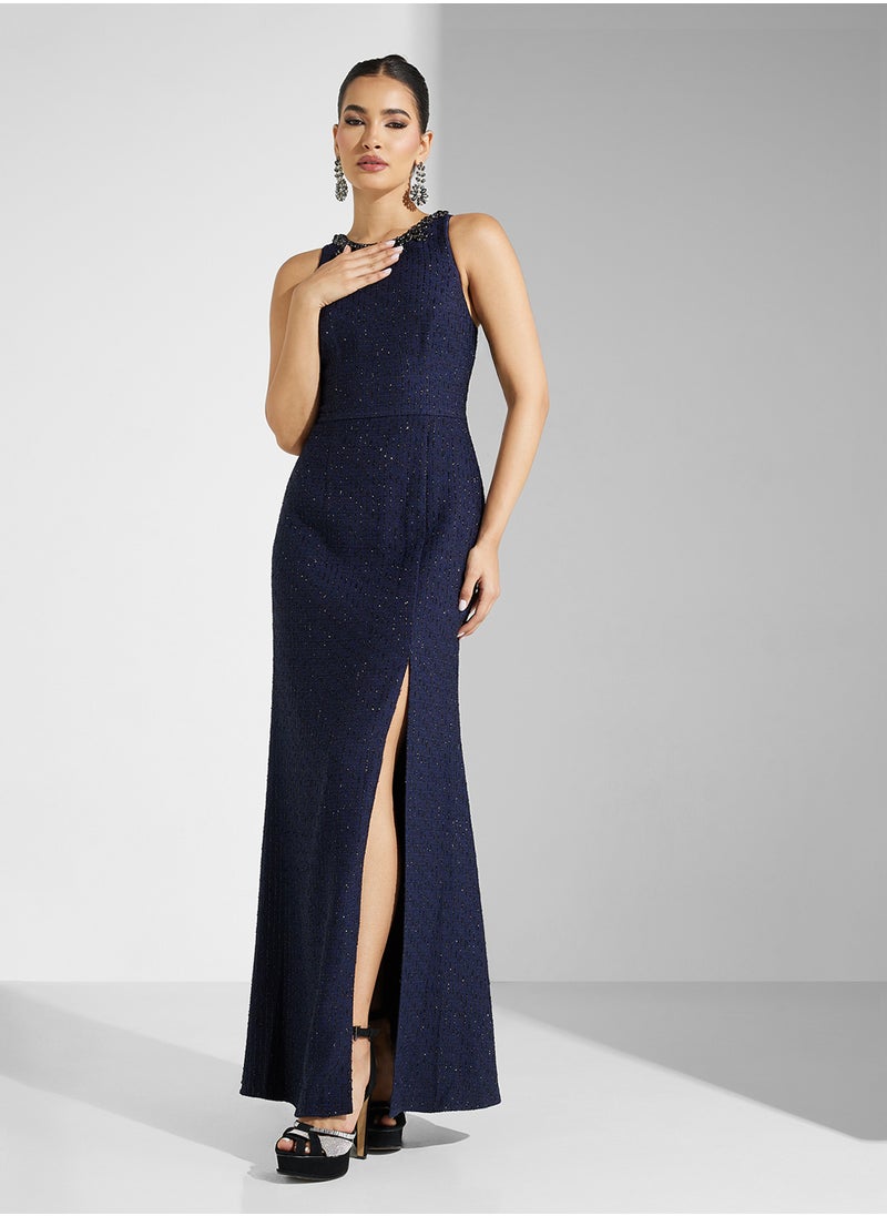 Adrianna Papell - Embellished Side Slit Dress - Image 1