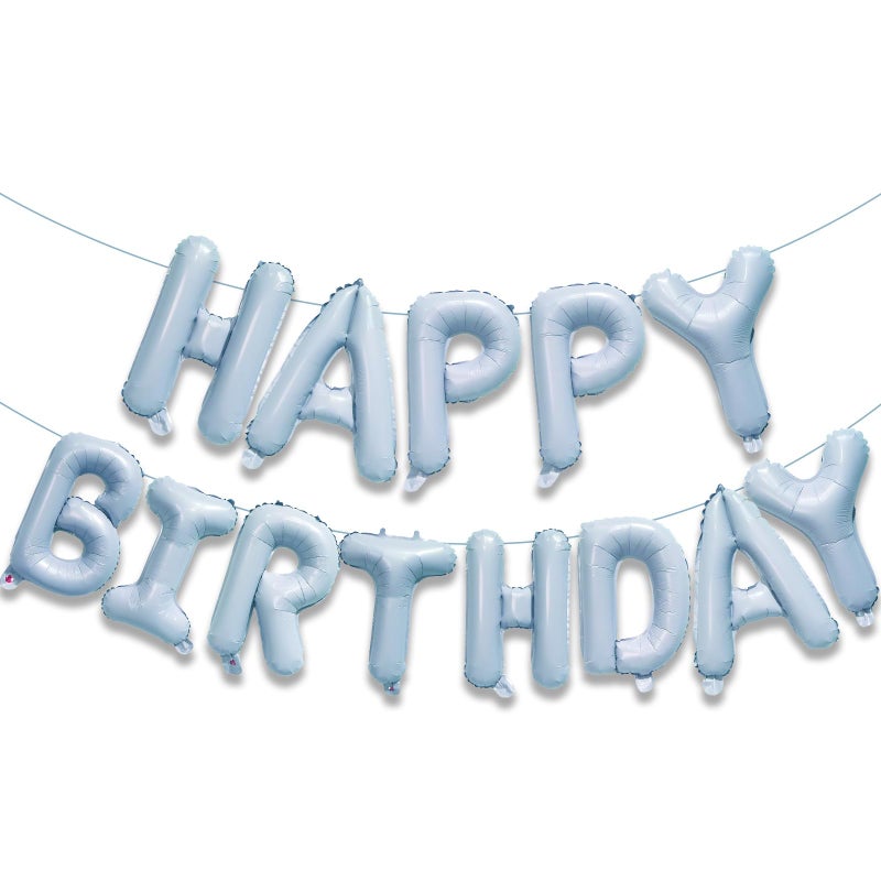 KALOR Pastel Blue Happy Birthday Balloons Banner, 16 Inch Mylar Foil Letters Balloon Sign for Birthday Party Decorations Photo Booth Backdrop - Image 1