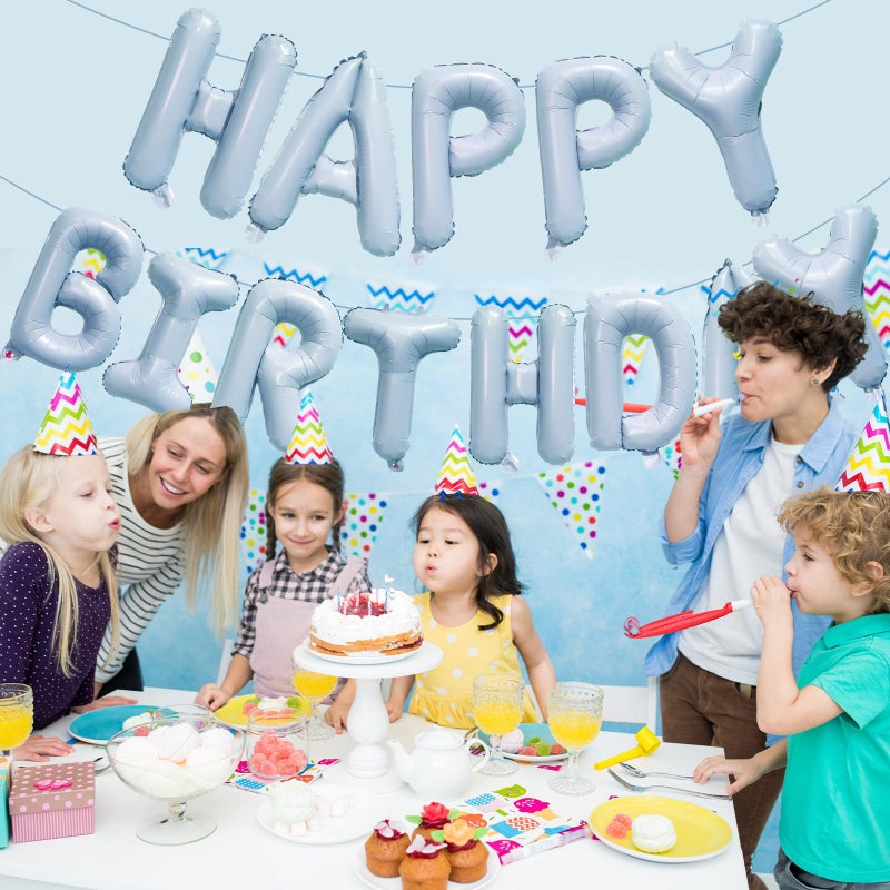 KALOR Pastel Blue Happy Birthday Balloons Banner, 16 Inch Mylar Foil Letters Balloon Sign for Birthday Party Decorations Photo Booth Backdrop - Image 3