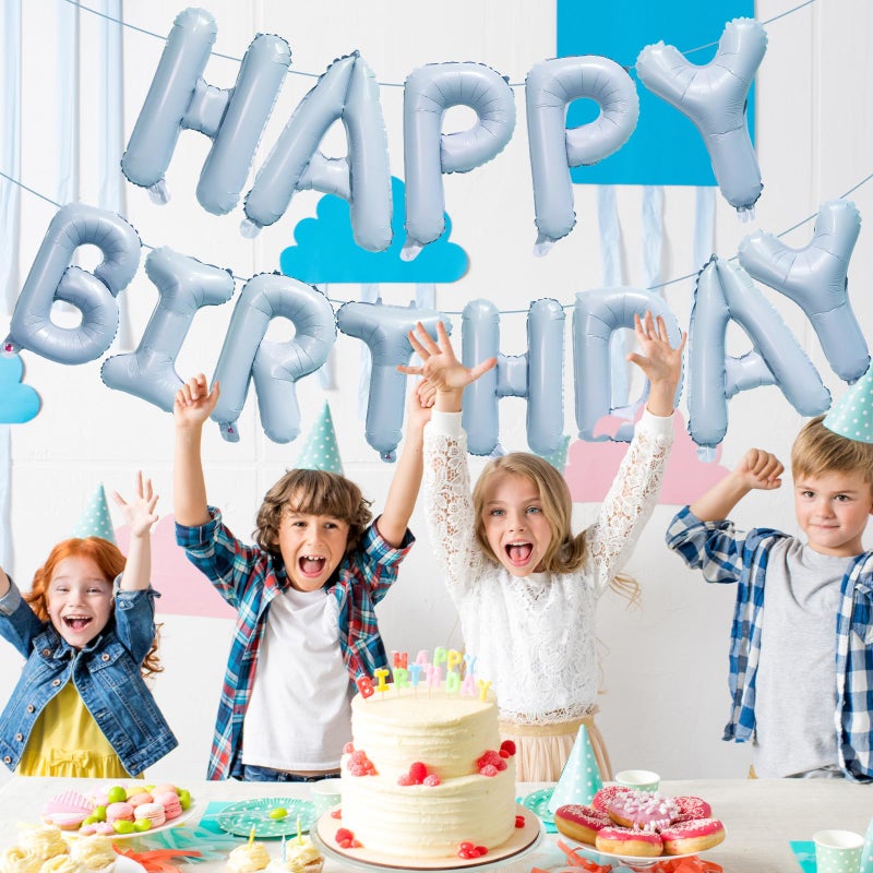 KALOR Pastel Blue Happy Birthday Balloons Banner, 16 Inch Mylar Foil Letters Balloon Sign for Birthday Party Decorations Photo Booth Backdrop - Image 4
