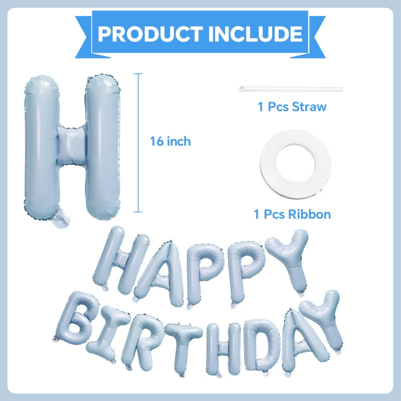 KALOR Pastel Blue Happy Birthday Balloons Banner, 16 Inch Mylar Foil Letters Balloon Sign for Birthday Party Decorations Photo Booth Backdrop - Image 2