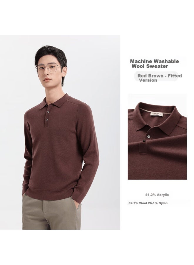 Langdeng 25 Autumn Winter New Polo Collar Knitted Sweater Warm Red Brown L (175/92a)