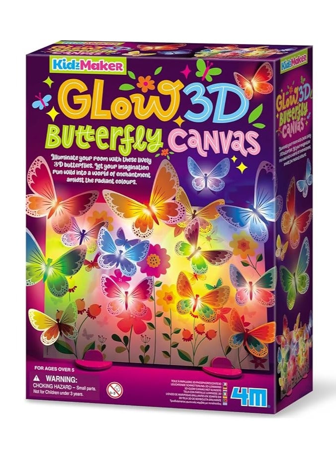 4M KidzMaker 3D Glow Butterfly Canvas Craft Kit – Create Light‑Up Butterfly Artwork with LED String, Template, Stands & Adapters, Ideal DIY Room Décor & STEM Craft for Kids Ages 5+ | 00-04796 - Image 1