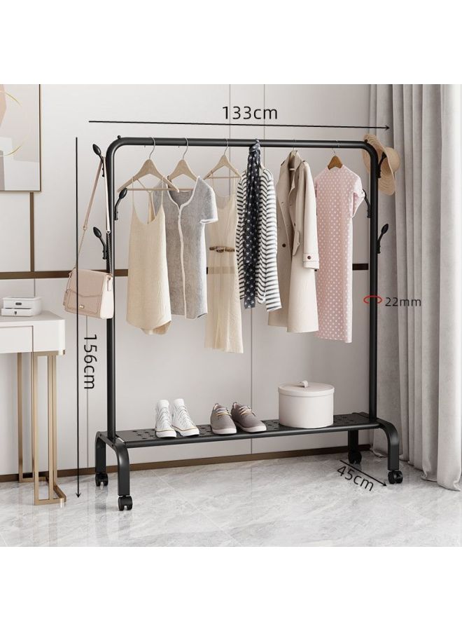 Bold Hanger Floor Drying Rack Household Indoor Folding Vertical Clothes Shelf Simple Wardrobe Storage-Color:Black  Flagship + Iron Plate Length 1.3m  - Image 1