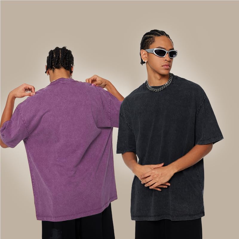 POHADON 3 Pcs Men's Oversized Cotton Summer T-Shirts - Vintage Baggy Tee Loose Fit Short Sleeve T-Shirts Casual Streetwear (D,M) - Image 4