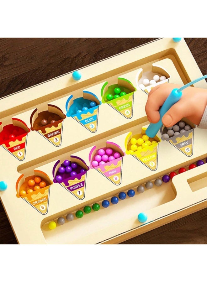 جورونب متاهة الألوان والأرقام المغناطيسية، ألعاب مطابقة العد من مونتيسوري، لوحة ألغاز خشبية لتعلم مطابقة الألوان والعد للأطفال الصغار والأولاد والبنات ومرحلة ما قبل المدرسة من سن 3 إلى 5 سنوات - Image 1