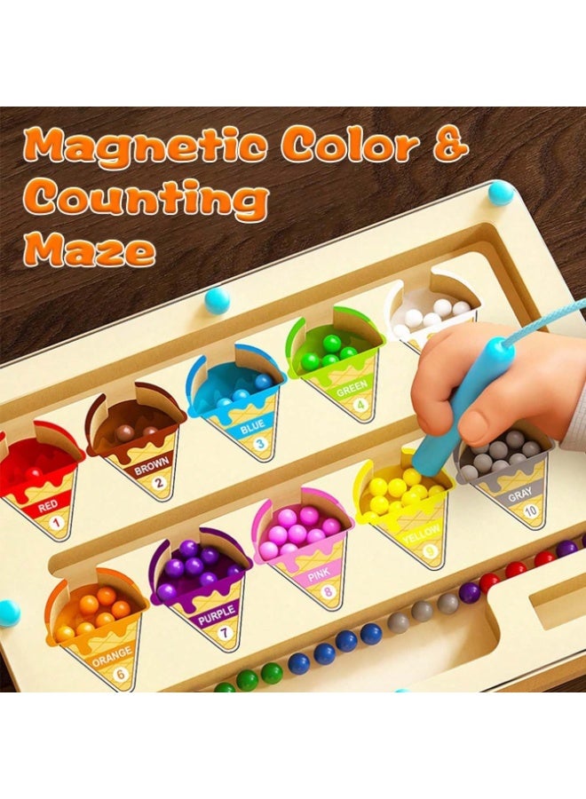 جورونب متاهة الألوان والأرقام المغناطيسية، ألعاب مطابقة العد من مونتيسوري، لوحة ألغاز خشبية لتعلم مطابقة الألوان والعد للأطفال الصغار والأولاد والبنات ومرحلة ما قبل المدرسة من سن 3 إلى 5 سنوات - Image 2