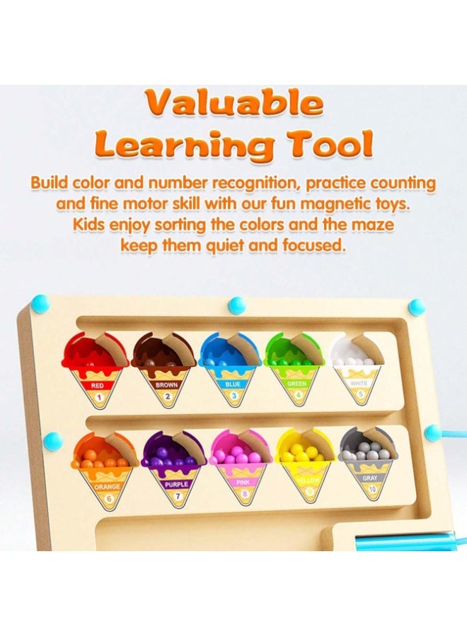 جورونب متاهة الألوان والأرقام المغناطيسية، ألعاب مطابقة العد من مونتيسوري، لوحة ألغاز خشبية لتعلم مطابقة الألوان والعد للأطفال الصغار والأولاد والبنات ومرحلة ما قبل المدرسة من سن 3 إلى 5 سنوات - Image 4
