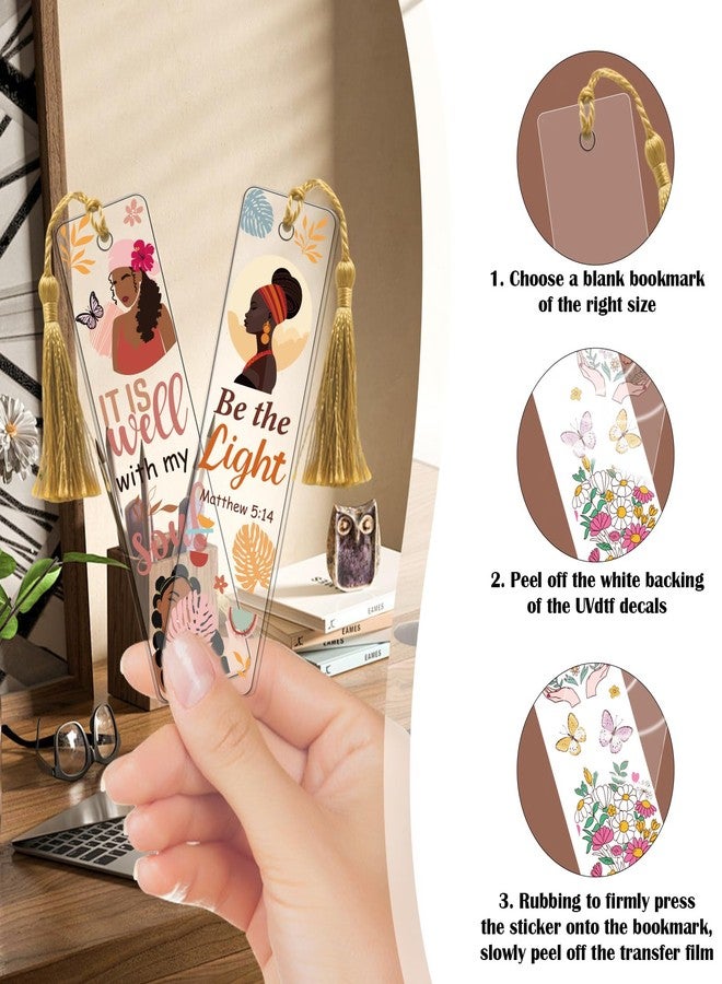 AFRITEE Bible UV DTF Bookmark Wraps - 24 Sheets Black Girl Inspirational Quotes Cold Transfer Sticker for Blank Bookmark, Flowers Butterfly UV DTF Sticker Decal DIY Creative Decoration for Women Religious - Image 5