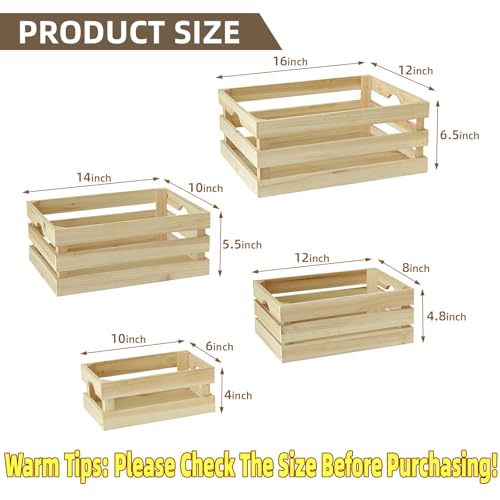 JUMBO HUMBLE Large Wooden Crates Unfinished Set of 4 Storage Crates, Decorative Wood Storage Crate for Display Rustic, Nesting Wooden Container Boxes Made from 100% Wood - Image 2