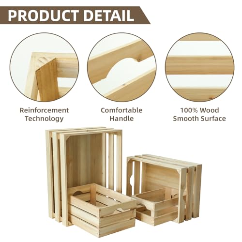 JUMBO HUMBLE Large Wooden Crates Unfinished Set of 4 Storage Crates, Decorative Wood Storage Crate for Display Rustic, Nesting Wooden Container Boxes Made from 100% Wood - Image 3